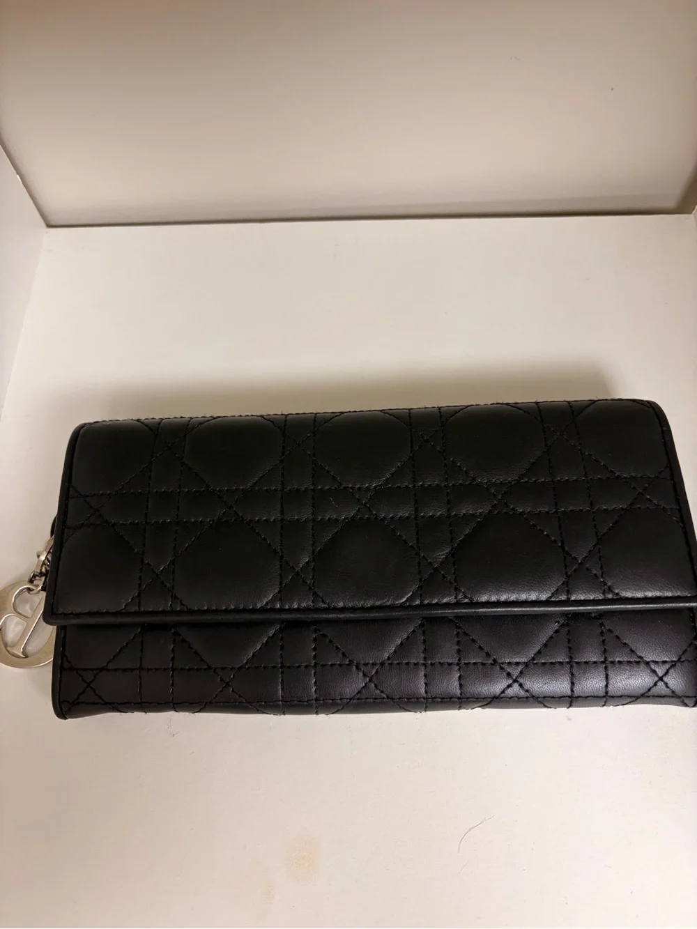Dior Black Quilted Leather Continental Wallet with Silver Charm